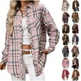 thumbnail image 1 of Horkkom Womens Flannel Shirts Long Sleeve Button Down Plaid Shirts Fall Casual Flannel Jacket with Pocket XL, 1 of 8