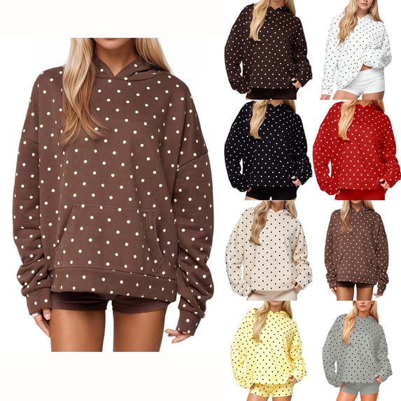 Horkkom Womens Hoodies Casual Pullover Sweatshirts Loose Polka Print Sweatshirts with Pocket Hood S