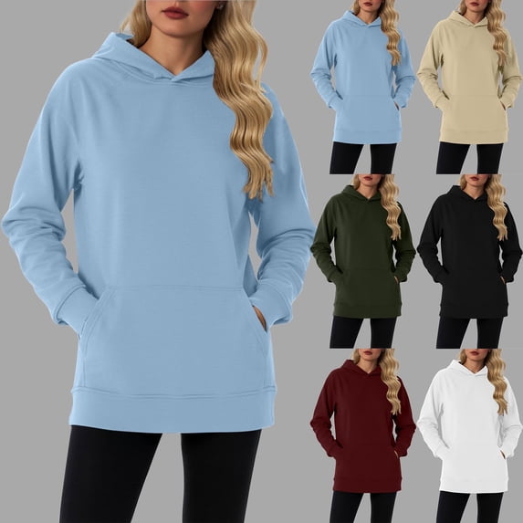 Horkkom Womens Hoodies Pullover Solid Color Sweatshirts Casual Fall Hoodie with Pocket S