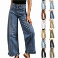 thumbnail image 1 of Axiiglly Womens Jeans Wide Leg High Waisted Straight Ruffle Hem Denim Pants with Pockets, S-3XL, 1 of 7