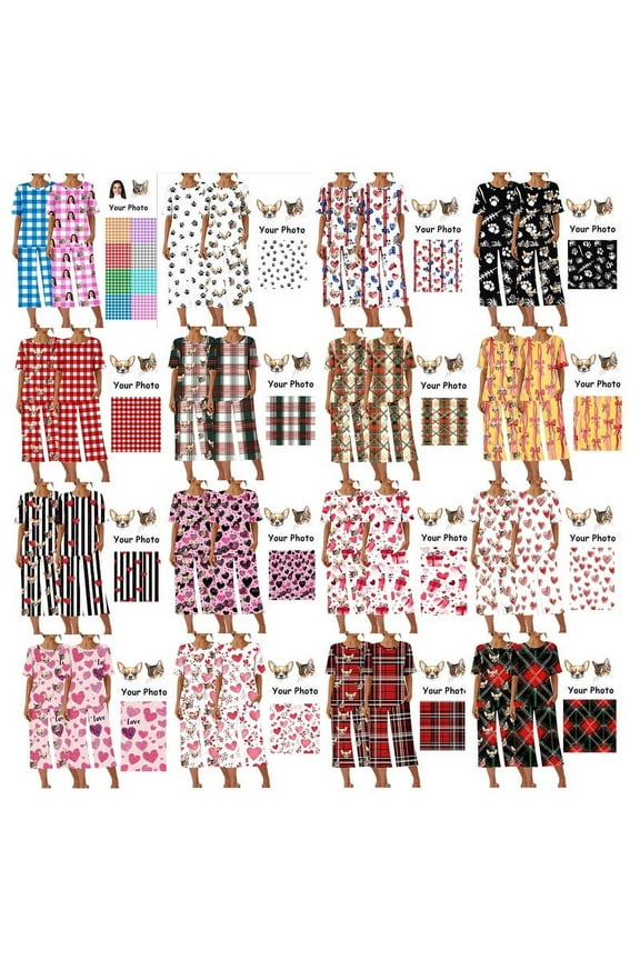 Womens Pajama Sets Personalized Pajamas Custom Pet Pajamas Comfy Personalized Face Pajamas Soft Loungewear 2 Piece Sets Plus Size Matching Pajamas Custom Pajamas with Photo