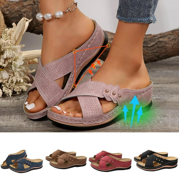 Axiiglly Womens Sandals Casual Orthopedic Sandals Comfortable Open Toe Flat Sandals Ultra Soft Dressy Low Heel Walking Sandal Fashion Beach Sandals with Arch Support