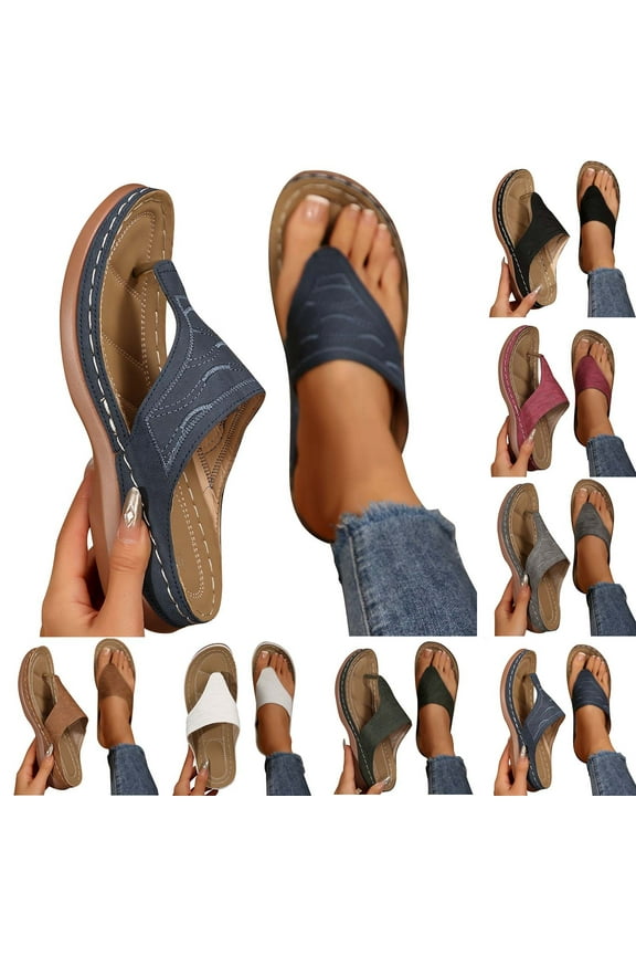 Womens Sandals Casual Orthopedic Sandals Comfortable Open Toe Flat Sandals Soft Thong Sandal Dressy Low Heel Walking Sandal Fashion Beach Sandals with Arch Support