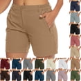 thumbnail image 1 of Axiiglly Womens Shorts Mid Rise Button Elastic Waist Zipper Pockets Loose Fit Cargo Hiking Shorts, S-2XL, 1 of 9