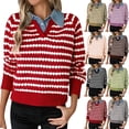 thumbnail image 1 of Horkkom Womens Sweaters Lapel V Neck Button Long Sleeve Pullover Sweaters Casual Trendy Knit Sweater L, 1 of 9