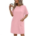 thumbnail image 1 of Axiiglly Womens T Shirt Dress Short Sleeve Crewneck Loose Fit Mini Summer Casual Dresses with Pockets, S-2XL, 1 of 6