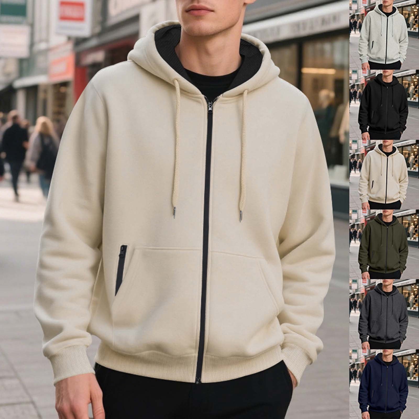 Men's Casual Zip-up Hoodie with Drawstring and Pocket