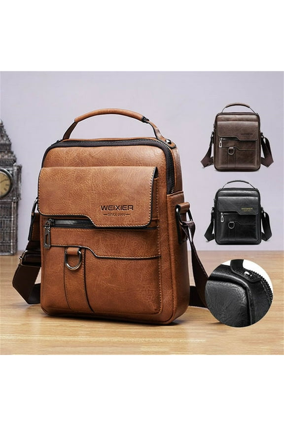 Axiiglly leather Crossbody Bag Casual Business Sling Bag High-Capacity Adjustable Crossbody Purse Multipurpose Sling Bag for Men Father Gifts Travel Hiking(Brown)