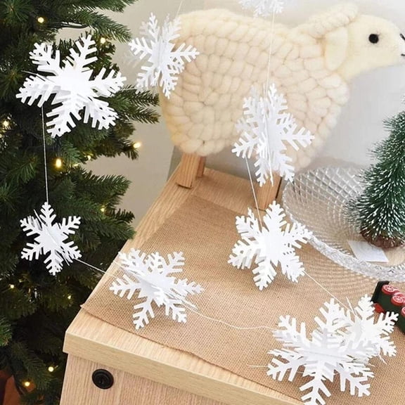 Aximioll 12 Pcs 3D Paper Snowflake Garland, Hanging Snowflake String Banner, Winter Christmas Party Decor for Ceiling Window Tree Indoor Holiday Home Decoration