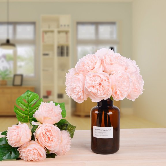 Aximioll 13 in Artificial Peony Garland Bouquet, Light Pink Blooming Flower Heads in Clustered Arrangement, Floral Greenery Bunch for Vases and Tabletop Centerpieces