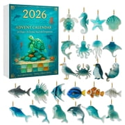 Aximioll 2026 Christmas Advent Calendar with 24 Sea Life Ornaments, 1.18" Mini Acrylic Ocean Animal Christmas Tree Decorations, Countdown Calendar Gift Box for Kids Holiday Party, Xmas Home Decor