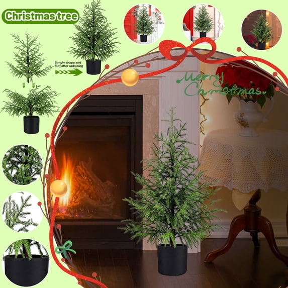 Aximioll 23.6 Inch Faux Norfolk Pine Christmas Tree in Pot, Lifelike ...