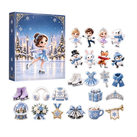 Aximioll 24PCS Winter Skaters Advent Calendar 2026, 24 Days Countdown Surprise Blind Box, Flat 2D Ice Skating Charms, Xmas Tree Holiday Party Decor Gifts