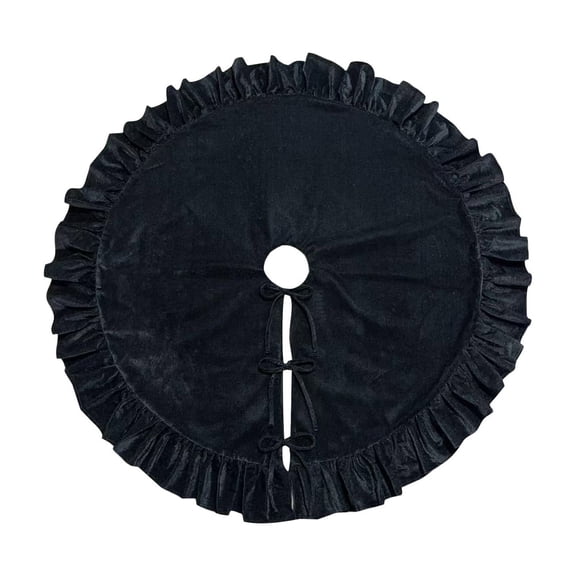 Aximioll 48.03 in Christmas Tree Skirt, Solid Black Velvet Fabric with Ruffled Outer Border, Modern Holiday Floor Stand Cover for Winter Living Room Displays