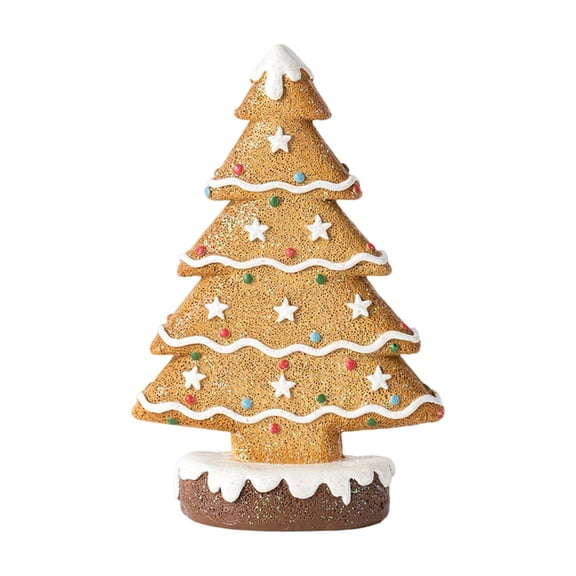 Aximioll 5.9 Inch Gingerbread Christmas Tree Gold, Glittery Resin Frame with Icing Trim and Candy Accents, Tabletop Centerpiece for Festive Holiday Displays