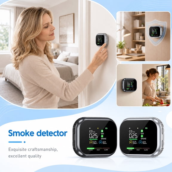 Aximioll 5-in-1 Smoke and Gas Detector Alarm 2 Pack 3.94 in, Multi-Sensor Detection with Digital Screen and Loud Siren, Safety Monitor Set for Home Kitchen and RV Camper