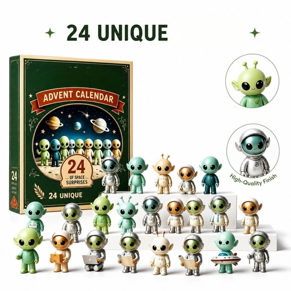 Aximioll Alien Character Hanging Ornament Christmas Advent Calendar, 24 Days of Quirky Extraterrestrial Figures, Fun Sci-Fi Collection for Outer Space Fans