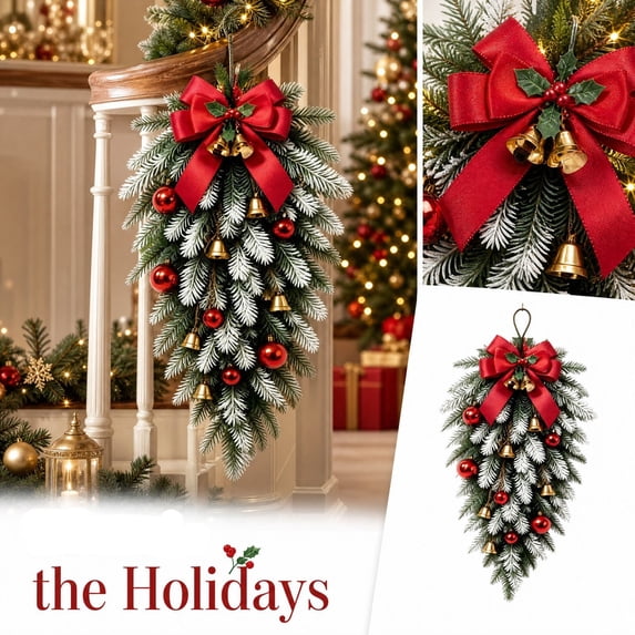Aximioll Christmas Ball Ornaments 16 in, Teardrop Artificial Pine Swag ...