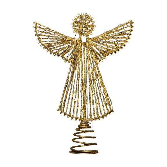 Aximioll Christmas Gold Lighted Angel Tree Topper 11.4 in, 30 Warm LED Lights with Sparkling Iron Wire Spiral Base, Glowing Angel Finial for Christmas Tree and Mantel