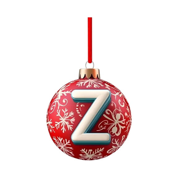 Aximioll Christmas Monogram Letter Z Ornament 4 in, Flat 2D Acrylic Crimson Lace Snowflake Vine Pattern Silver Letter Cord, Tree Bauble for Holiday Branch and Garland
