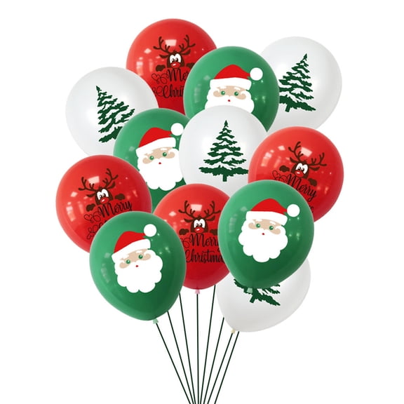 Aximioll Christmas Party Balloons 12 Pack, Vivid Red Green White Colors Santa Reindeer Tree Graphics Pure Latex, Holiday Inflatables for Living Room and Party Backdrop