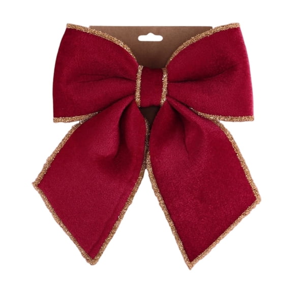 Aximioll Christmas Red Velvet Bow Small 8 in, Plush Dimensional Double Loops and Shimmering Gold Trim Border, Festive Hanging Knot for Christmas Tree and Wreath