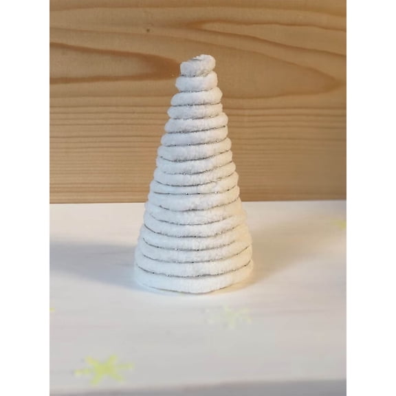 Aximioll Christmas Silver Braided Yarn Cone Tree 4.7 in Small, Hand-Coiled Braided Cotton Cord and Stable Flat Base, Seasonal Cone Tree Statue for Bookshelf and Tiered Tray