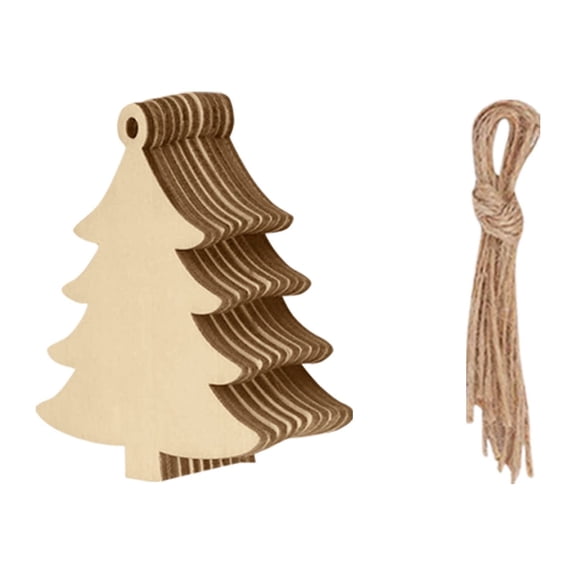 Aximioll Christmas Tree Wooden Ornaments 10 Pack 3.9In, Laser-Cut Hollow Pine Slices with Pre-Tied Twine Loops, Rustic Craft Pendants for Holiday Tree and Door Wreath