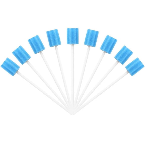 Aximioll Disposable Sponge Swabs 50 Pack Blue, Petal-Shaped Ridged Foam Head and Sturdy Molded Wand, Gentle Cleansing Applicators for Oral Care and Skin Hygiene