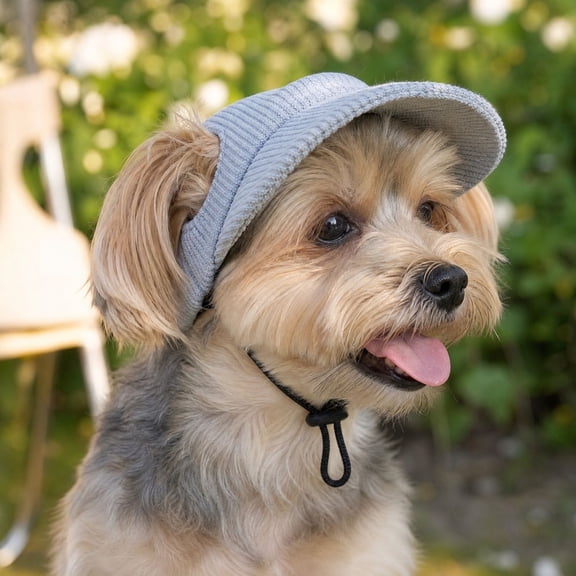 Aximioll Dog Baseball Cap with Ear Holes, Cute Breathable Pet Sun Hat Visor, Adjustable Drawstring Outdoor Headwear for Puppies Small Medium Dogs Walking Travel, Blue/S