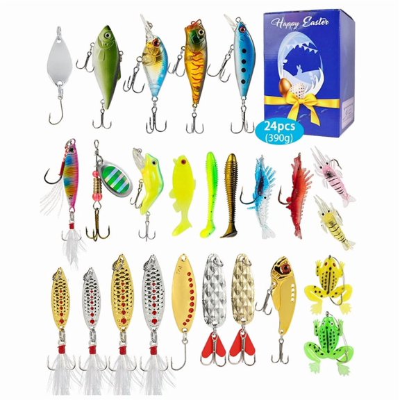 Aximioll Easter Fishing Lure Advent Calendar 2026, 24 Days of Easter Countdown Calendar with 24Pcs Fishing Lures, Easter Gift for Fishing Lovers Kids Adults