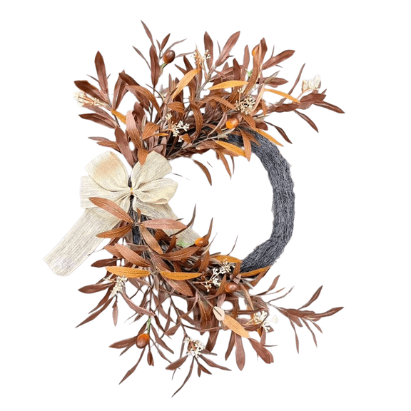 Aximioll Fall Pumpkin Olive Leaf Wreath 19.69In, Layered Greenery, Fall Wreath Decor for Front Door Wall Entryway Mantel