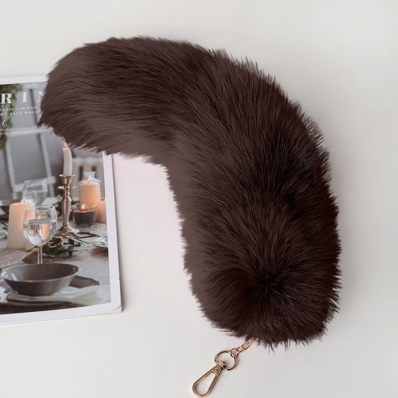Aximioll Faux Fur Fox Tail Keychain 12.2 Inch, Fluffy Plush Furry Tail Bag Charm with Lobster Clasp, Faux Fox Tail Pendant for Handbag Backpack, Coffee