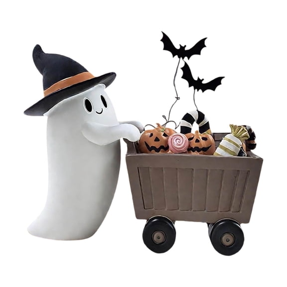 Aximioll Halloween Creepy Ghost Candy Cart Figurines Hat Details with Haunted Shadows, Halloween Decorations for Snack Tables, Dessert Stations & Halloween Party Setups for Holiday Parties