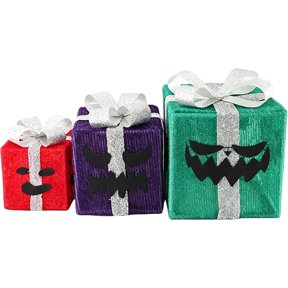 Aximioll Halloween Lighted Gift Box Set 5.91-9.84In Decor, Lighted Present Box Collection, Accent Lighting for Mantel Window Table Shelf Bedroom Party Photo Backdrop