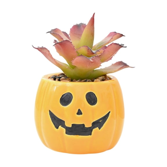 Aximioll Halloween Scary Pumpkin Planter — Orange Shape with Haunted Shadows, Halloween Decorations for Holiday Parties & Trick or Treat Nights for Halloween Parties with spooky party setups