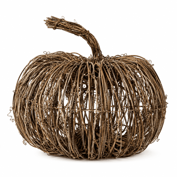 Aximioll Wicker Pumpkin Decoration 10", Rattan Pumpkin Decor Handwoven Natural Twig Rustic Farmhouse Pumpkin, Pumpkin Halloween Decoration Thanksgiving Fall Decor Gift for Home