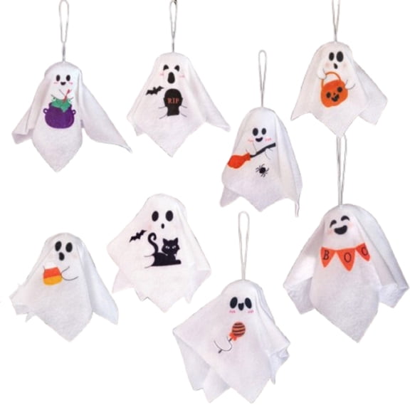 Aximioll Halloween Spooky Ghost Puppets 8 Pcs — Bold Colors with Eerie Shadows, Halloween Decorations for Porch Ceilings, Tree Branches & Entryway Displays for Halloween Parties with spooky setups
