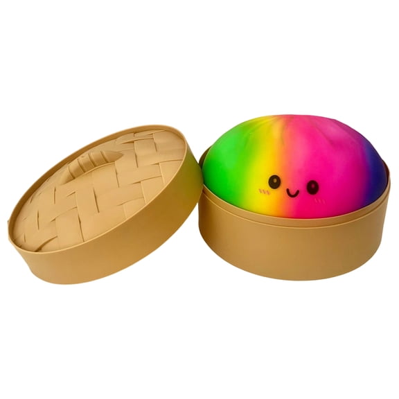 Aximioll Jumbo Rainbow Round Dumpling Squishy Toy, Large Tactile Hand Play Stress Relief Novelty with Tan Case, Christmas Gifts for Desk Play and Room Display Multicolor 9.84 in