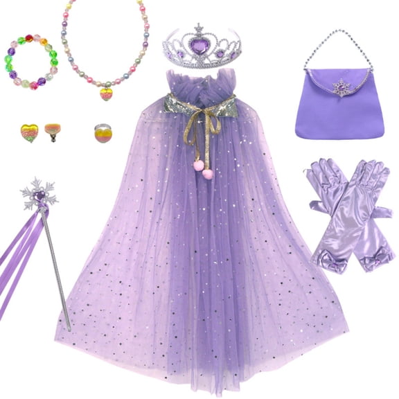 Aximioll Little Girls Fairy Tale Princess Dress, Halloween Party Elegant Princess Dress up Clothes with Accessories, Toddler Princess Cosplay Outfits for Girls Age 2 - 12 Years, Purple/S