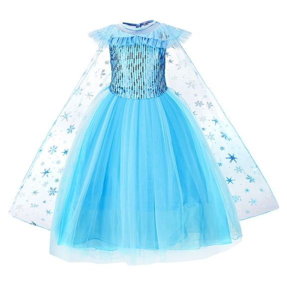 Aximioll Little Girls Fairy Tale Princess Dress, Halloween Party Elegant Princess Dress up Clothes, Toddler Princess Cosplay Outfits for Girls Age 2 - 12 Years, Blue/100