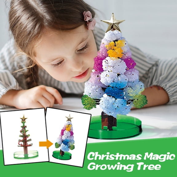 Aximioll Magic Blooming Crystal Christmas Tree, Multicolored Paper Foliage with Gold Star in Green Tray, Whimsical Holiday Centerpiece for Kids and Tabletop Displays