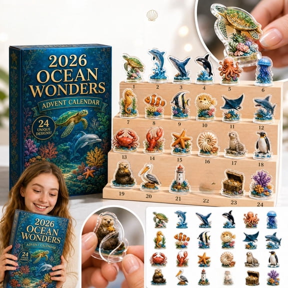 Aximioll Ocean Animal 3D Figurine Christmas Advent Calendar, 24 Days of Miniature Sea Creatures, Educational Marine Life Collection for Play and Display