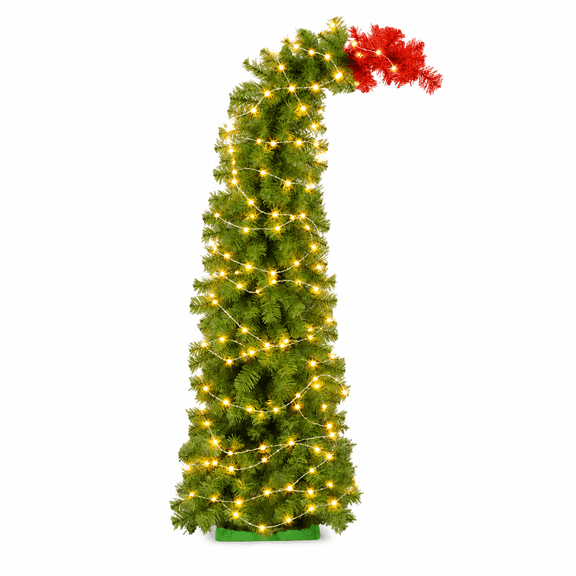 Aximioll Prelit Whimsical Bent Top Christmas Tree 51", Christmas Tree Battery Operated 8 Lighting Modes LED Lights with Stand, Christmas Tree for Living Room Corner Entryway Xmas Holiday Decor, Green