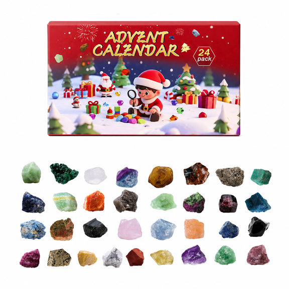 Aximioll Raw Crystal Rock Advent Calendar 2026, 24‑Day Christmas Countdown Blind Box with 24 Pcs Natural Rough Gemstone Specimens, Christmas Gifts for Kids Rock & Mineral Collectors