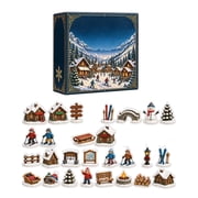 Aximioll Ski Village Advent Calendar 2026, 24 Days of Christmas Countdown Calendar with 24Pcs Alpine Ski 2D Acrylic Hanging Ornaments, Xmas Gift for Skiers Snow Lovers Kids Adults
