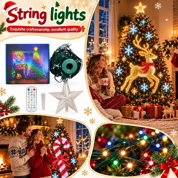 Aximioll Smart Christmas Tree Lights 400 LED 6 ft, Lighted Star Topper with Wireless App Remote Control, Music Sync RGB Lights for Holiday Tree and Living Room