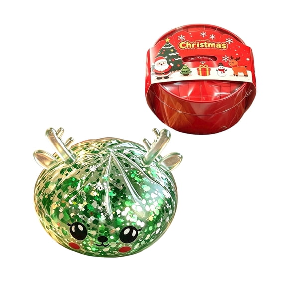 Aximioll Smiling Reindeer Sensory Squeeze Toy, Glittery Antler Face Novelty Fidget Stress Relief Figure, Christmas Gifts for Workspace Fidgeting and Table Decor Green 3.94 in