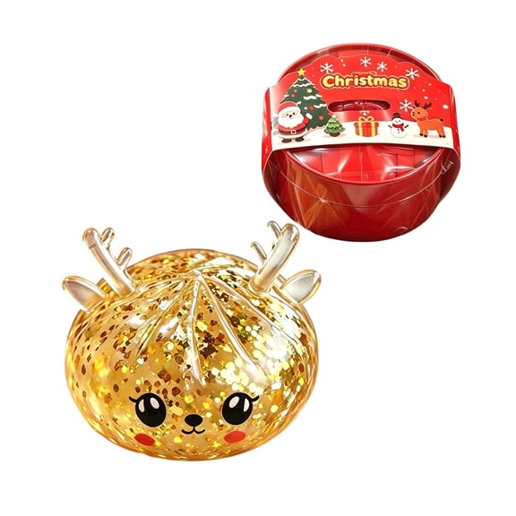 Aximioll Smiling Reindeer Sensory Squeeze Toy, Glittery Antler Face Novelty Fidget Stress Relief Figure, Christmas Gifts for Workspace Fidgeting and Table Decor Gold 3.94 in
