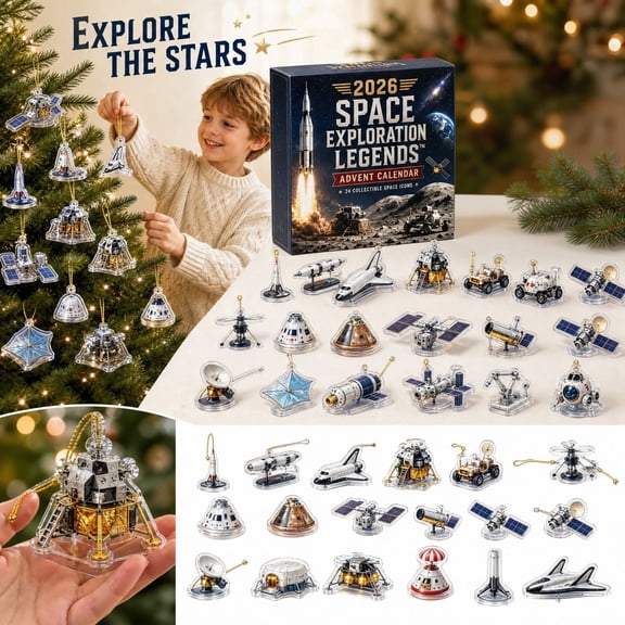 Aximioll Space Exploration Legends Advent Calendar, 24 Days of Flat Acrylic Rockets Lunar Landers and Astronauts, Christmas Hanging Decor Gift for Astronomy Fans